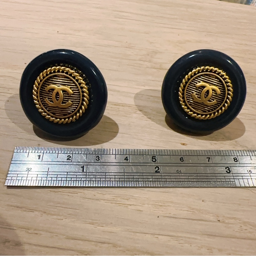 A Pair of Rare 1982 Vintage Chanel Dark Navy and Gold Earings